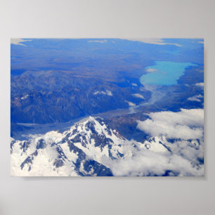 Poster Vue aérienne d'Aoraki/Mount Cook en Nouvelle-Zélan
