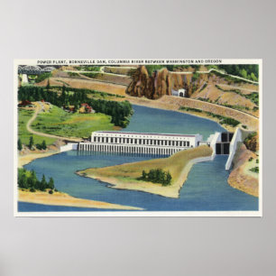 Poster Vue aérienne de la centrale de barrage de