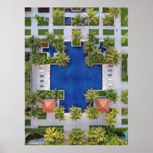 Poster Vue aérienne de la piscine entourée de palmiers