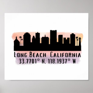 Poster Vue aérienne de Long Beach Latitude et Longitude  