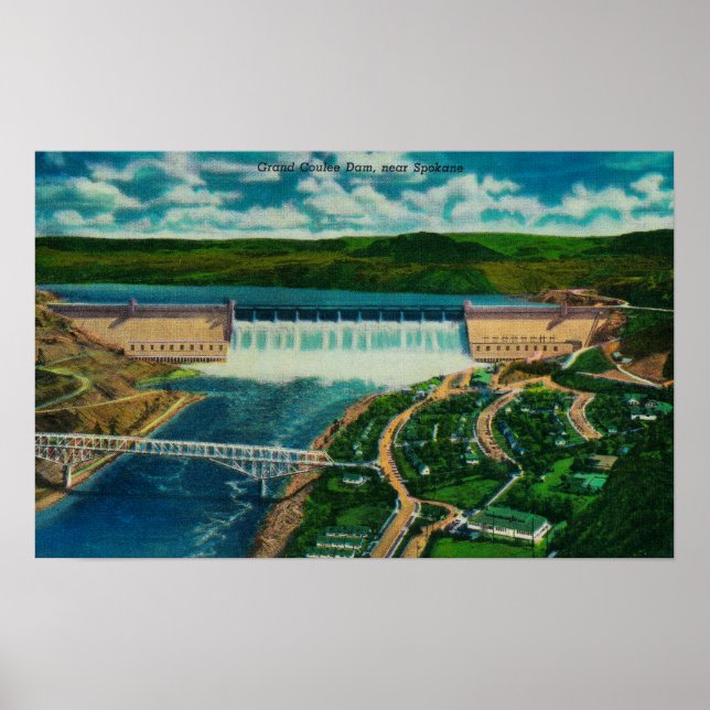 Poster Vue aérienne du barrage de Grand Coulee (Devant)