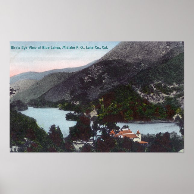 Poster Vue aérienne du lac Blue LakesMidlake, CA (Devant)