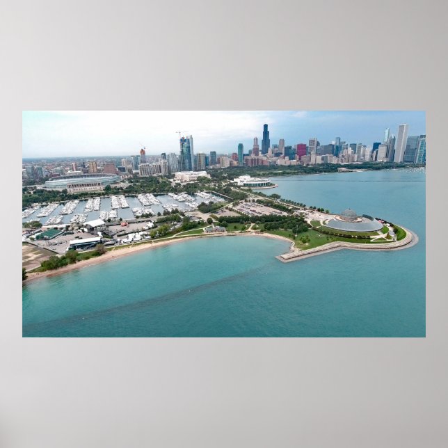 Poster Vue aérienne du lac Michigan à Chicago, (Devant)