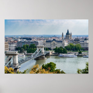 Poster Vue aérienne du pont à chaînes à Budapest, en Hong