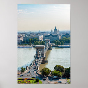Poster Vue aérienne du pont à chaînes - Budapest, Hongrie