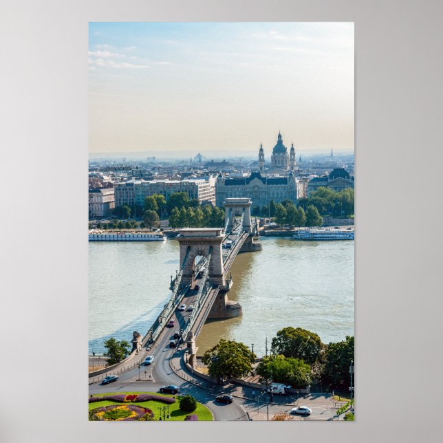 Poster Vue aérienne du Pont des Chaînes - Budapest, Hongr (Devant)