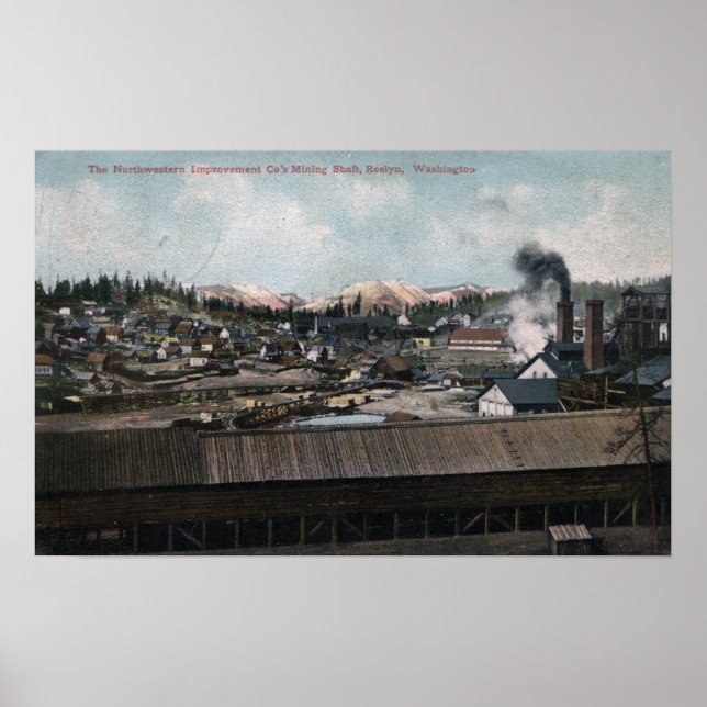 Poster Vue aérienne du puits minier et de la ville (Devant)