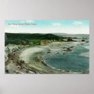 Poster Vue aérienne du Seal Rocks Resort et du Pacifique