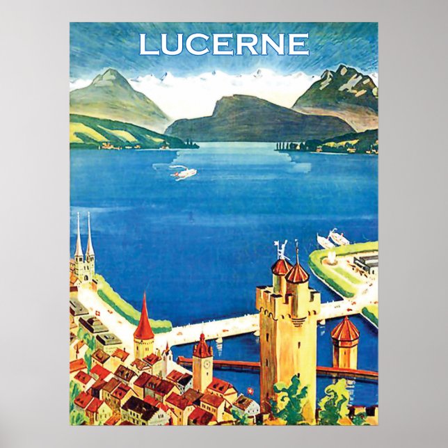 Poster Vue aérienne, ville de Lucerne et lac, Suisse (Devant)