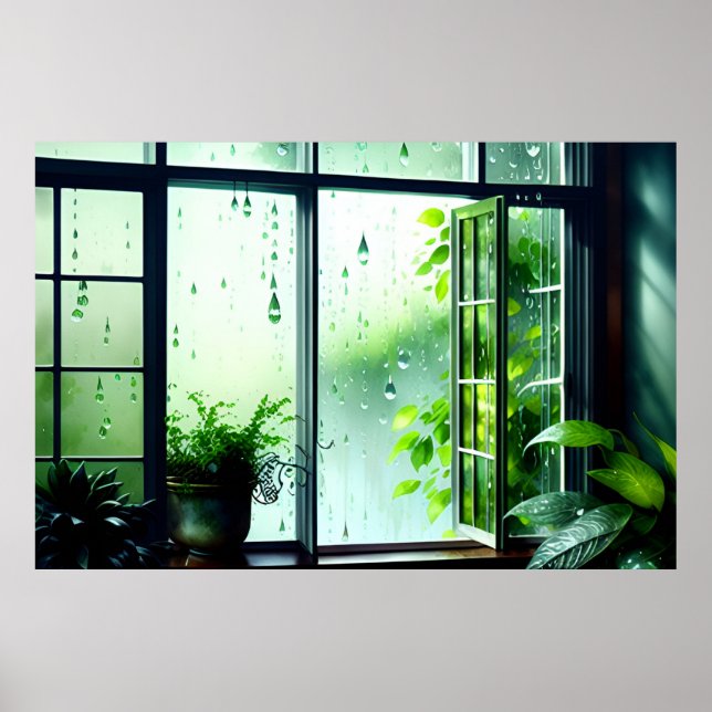 Poster Vue AI Art Rain De Mes Fenêtres (Devant)
