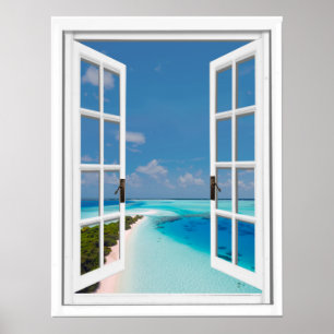 Poster Vue artificielle de fenêtre de mer tropicale et de
