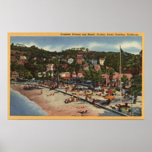 Poster Vue d'Avalon d'avenue de croissant. Et plage