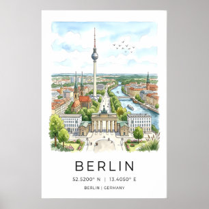 Poster Vue de Berlin - Panorama dessiné à la main avec