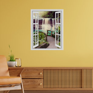 Poster Vue de cascade sur une promenade en planches Fauss