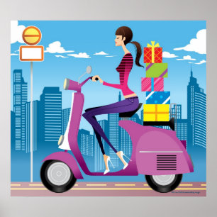 Poster Vue de côté de femme avec des cadeaux sur le