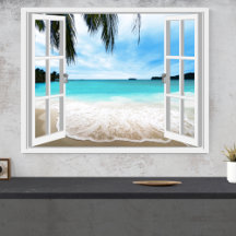 Vue de fenêtre 3D tranquille sur la mer et la plag