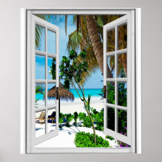 Poster Vue de fenêtre artificielle de plage relaxante