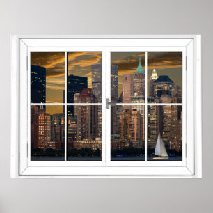 Poster Vue de fenêtre artificielle sur la ville de New Yo