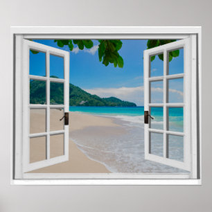 Poster Vue de fenêtre fausse océan tropical
