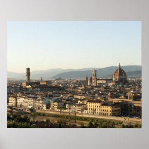 Poster vue de Florence avec la rivière de l'Arno, Duomo,