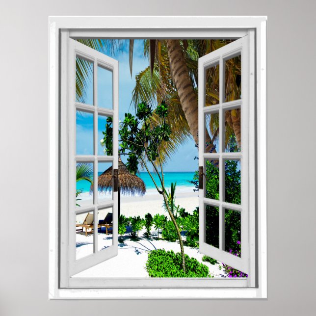 Poster Vue de la fenêtre artificielle de la plage (Devant)