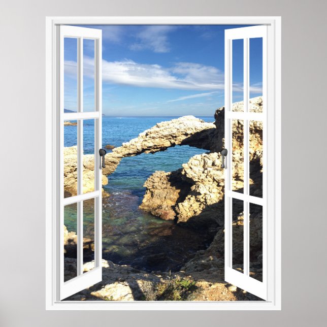 Poster Vue de la fenêtre de la côte méditerranéenne (Devant)