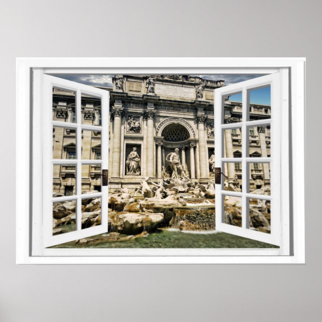 Poster Vue de la fenêtre de la fontaine de Trevi (Devant)