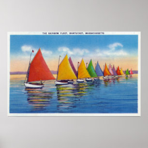 Poster Vue de la flotte de bateaux à voile arc-en-ciel