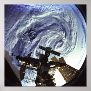 Poster Vue de la station spatiale Mir sur fond de Terre