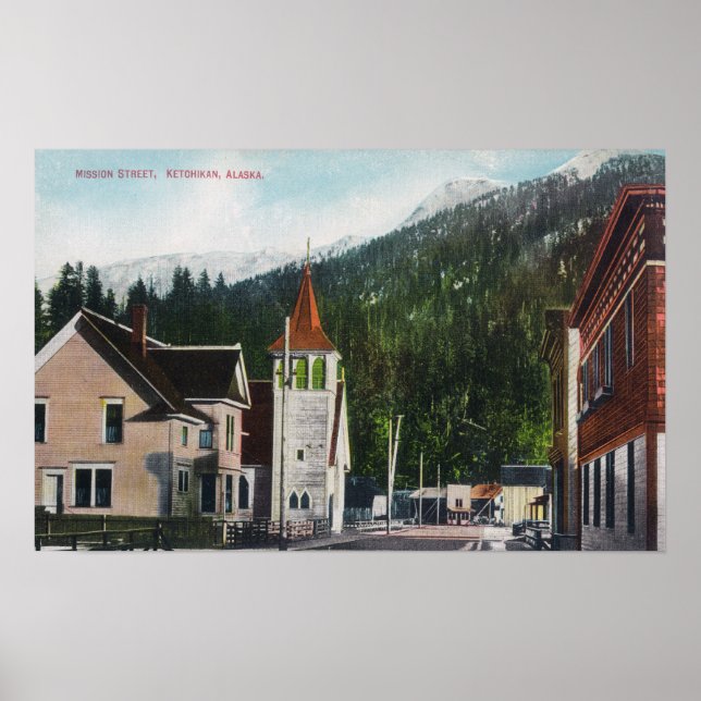 Poster Vue de la ville de Mission StreetKetchikan, AK (Devant)