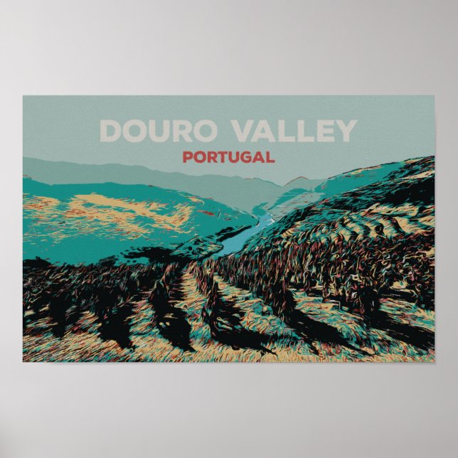 Poster Vue de l'illustration de la vallée du Douro, Portu (Devant)