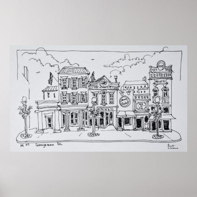 Poster Vue de M Street à Georgetown, Washington DC. (Devant)