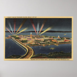 Poster Vue de nuit d'île de trésor, expo d'Internat'l