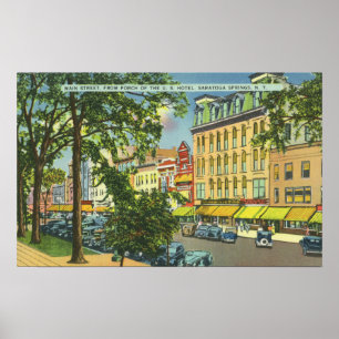 Poster Vue de porche d'hôtel des USA de rue principale