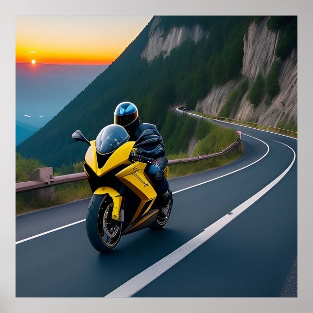 Poster Vue de route de montagne pour motards (Devant)