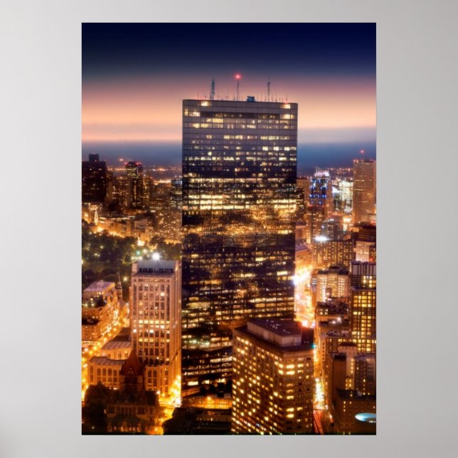 Poster Vue d'ensemble de Boston la nuit (Devant)