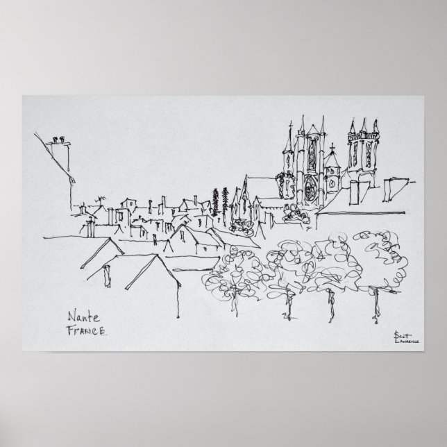 Poster Vue d'ensemble de la ville | Nantes, France (Devant)