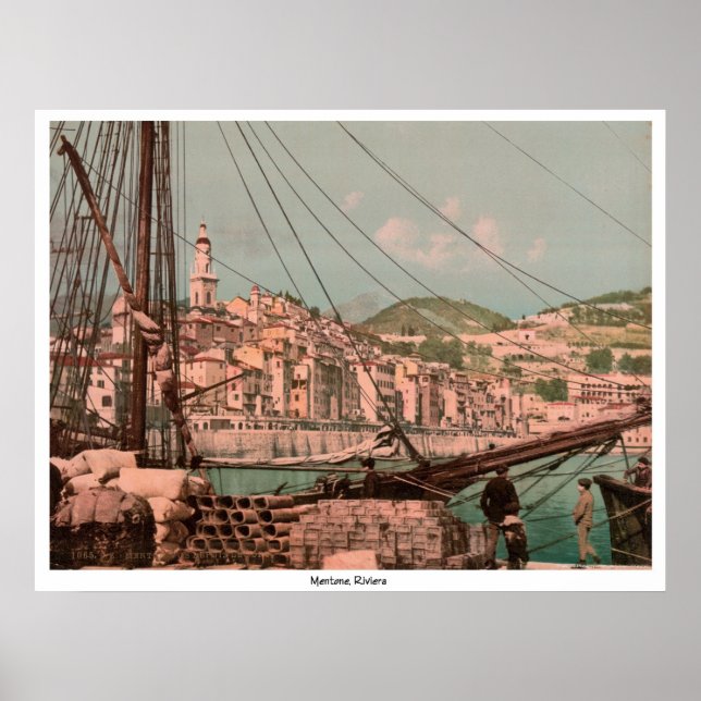 Poster Vue depuis le port, Mentone, Riviera (Devant)