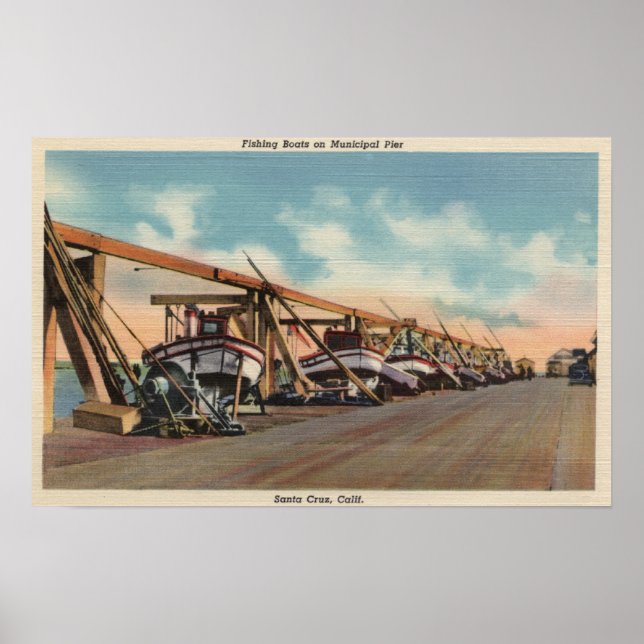 Poster Vue des bateaux de pêche sur la jetée municipale (Devant)