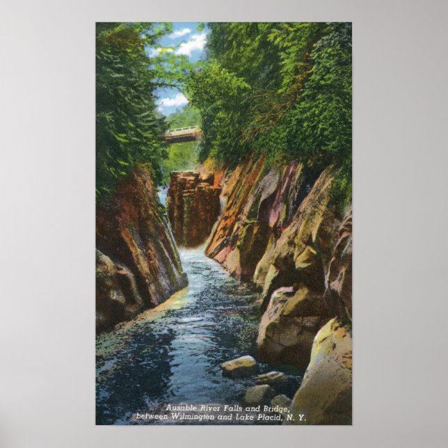 Poster Vue des chutes et du pont de la rivière Ausable (Devant)