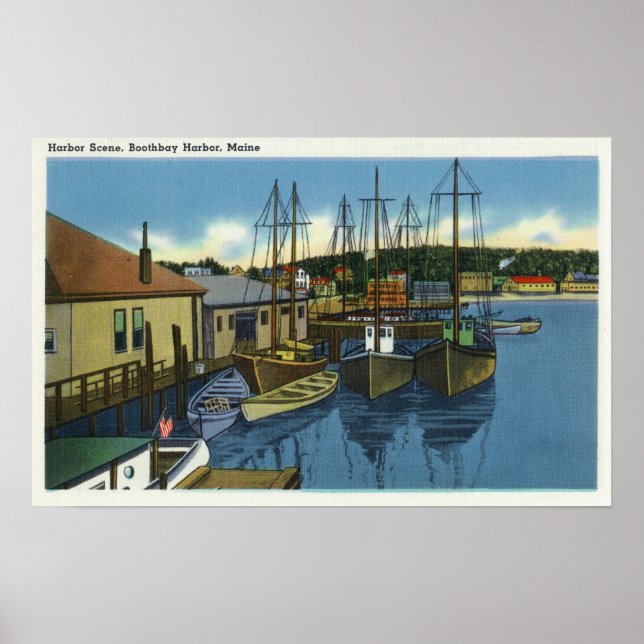 Poster Vue des voiliers accostés dans le port (Devant)