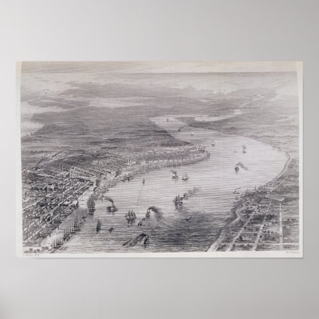 Poster Vue d'Oiseau de la Nouvelle-Orléans (Devant)