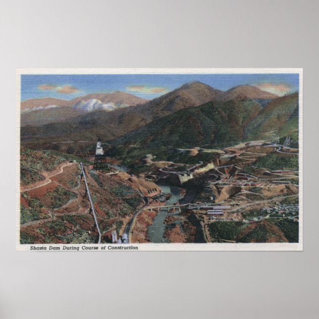 Poster Vue du barrage pendant la construction (Devant)