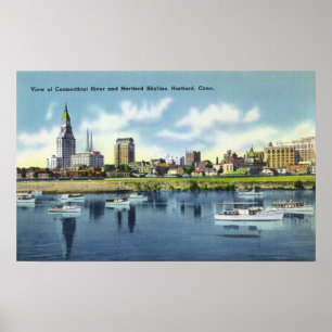 Poster Vue du fleuve Connecticut de l'horizon de Hartfort