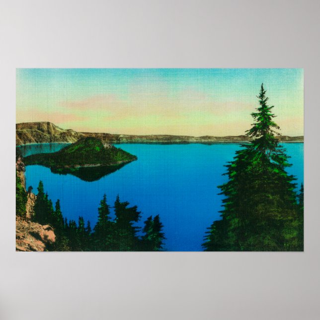 Poster Vue du lac Crater et de l'île Wizard (Devant)