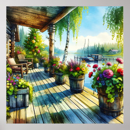Poster Vue du lac House | Terrasse surplombant la baie