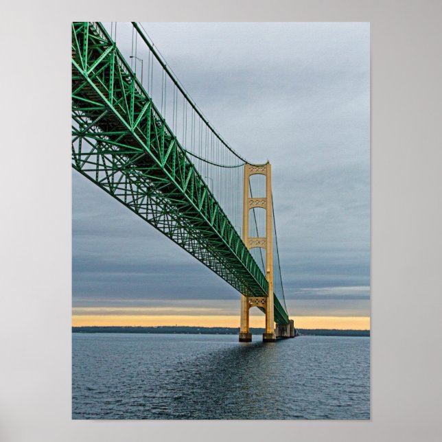 Poster Vue du pont Mackinac du lac Michigan 2 (Devant)