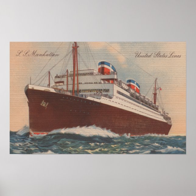 Poster Vue du S.S. Manhattan Cunard Cruise Ship (Devant)