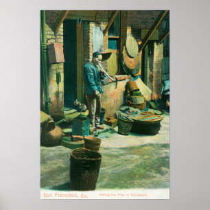Poster Vue d'un homme qui fume de son tuyau