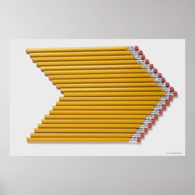 Poster Vue en angle élevé des crayons d'une rangée (Devant)